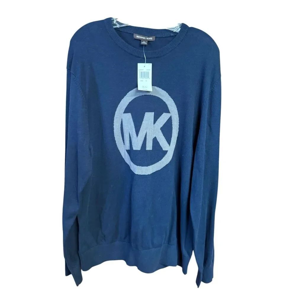 Michael Kors Navy Cotton crewneck sweater grey "MK" logo Sz XL NWT
